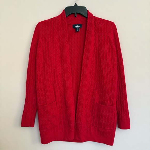 Lands' End Sweaters - Lands End Red Cashmere Cable Knit Cardigan Size S Preppy Quiet Luxury Old Money